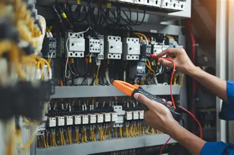 Electrician working on electrical panel